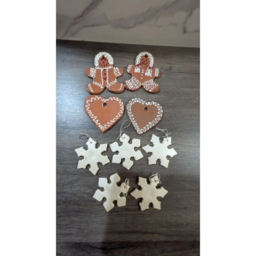 Handmade Gingerbread Heart  Snowflake Ornaments Set - Christmas Decor Delights‎